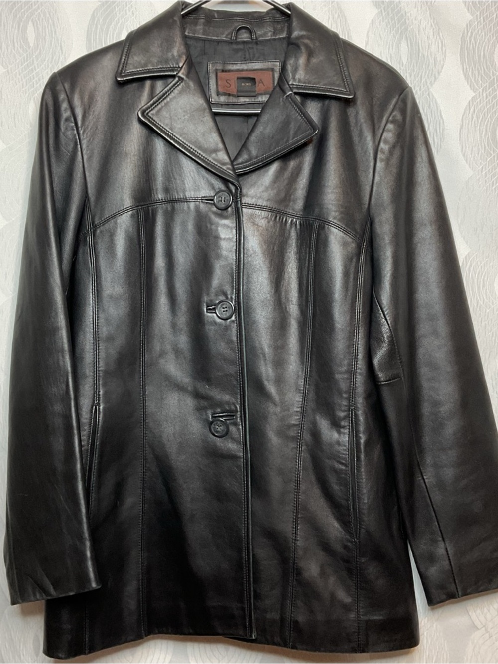 Siena womens black leather coat MED